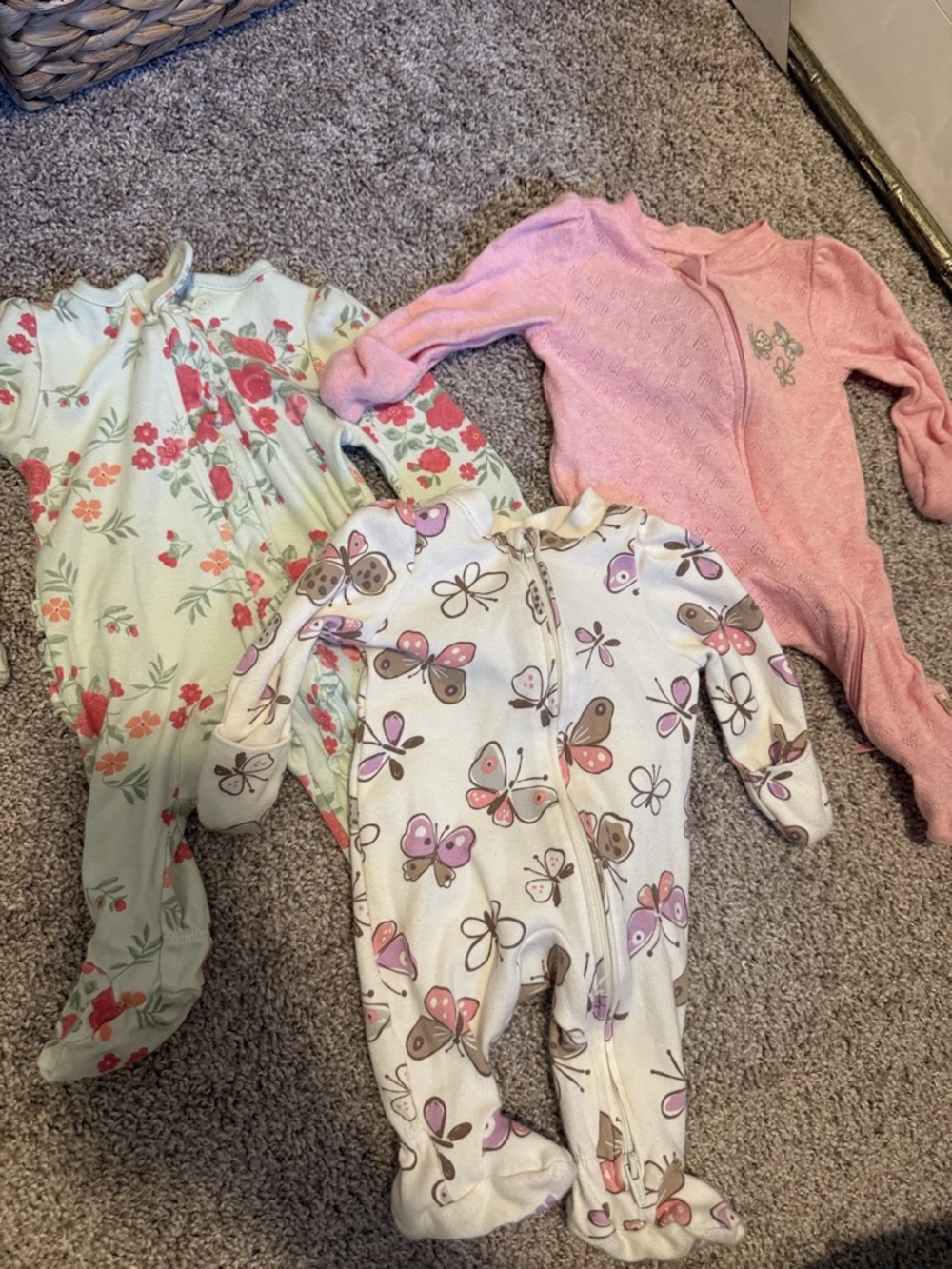 Girls Floral & Butterfly One-Piece Sleepers - Pink, Mint, Cream